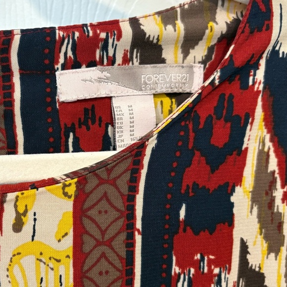 Forever 21 Red and Yellow Patterned Long Sleeve Dress - Picture 2 of 4